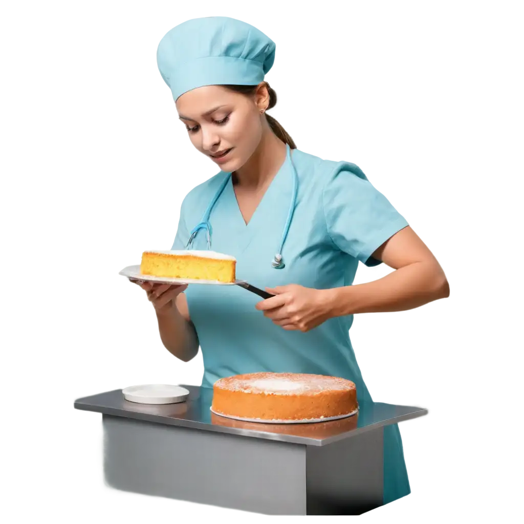 8K-PNG-Image-of-a-Nurse-Preparing-a-Spongy-and-Rich-Cake-Realistic-and-Detailed