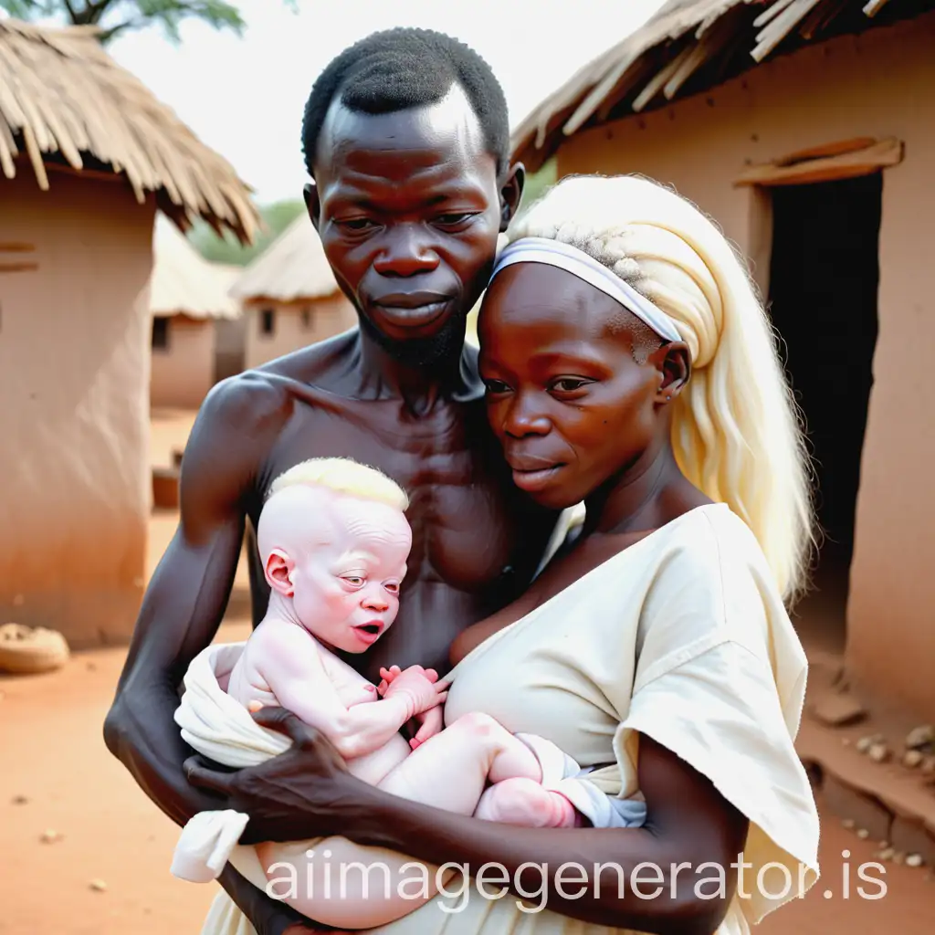 a African couple in the village giving birth to an albino baby