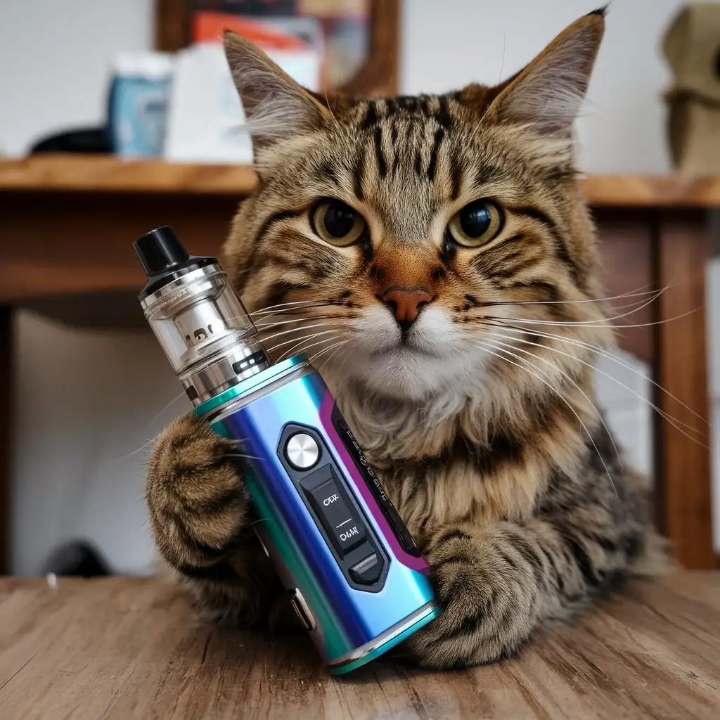 Feline-Vape-CloseUp-Whimsical-Cat-Holding-a-Vaporizer