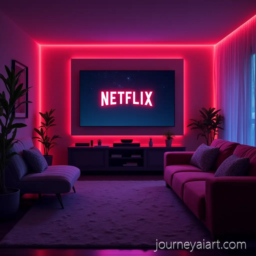 Futuristic-Neon-Living-Room-with-Glowing-Netflix-Screen-in-Cyberpunk-Style