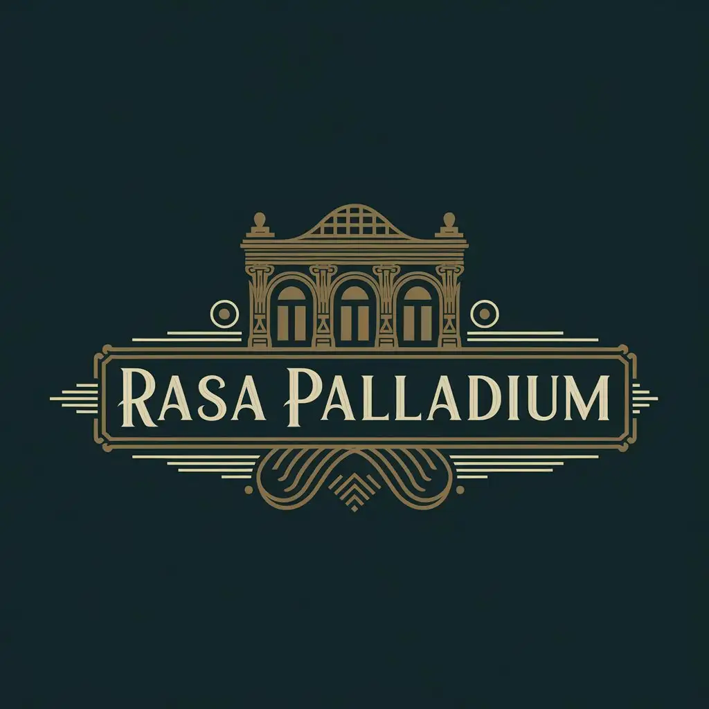 LOGO Design for Rasa Palladium Vintage Building Silhouette with Elegant Typography and Luxury Color Palette