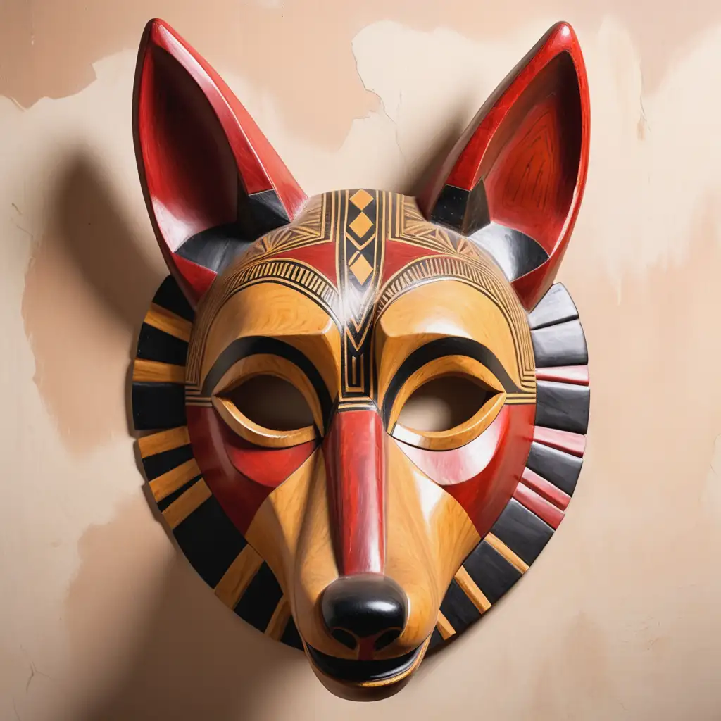 Ancient African Style Wooden Coyote Mask