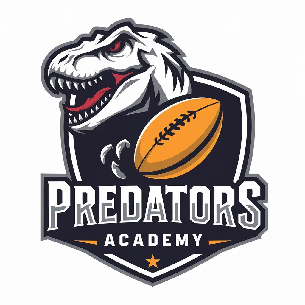 LOGO Design for Predators Academy Raptor Dinosaur and Rugby League Ball with Modern Sports Fitness Theme