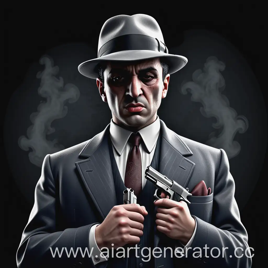 Mafia-Member-Holding-Pistol-Gazing-Left