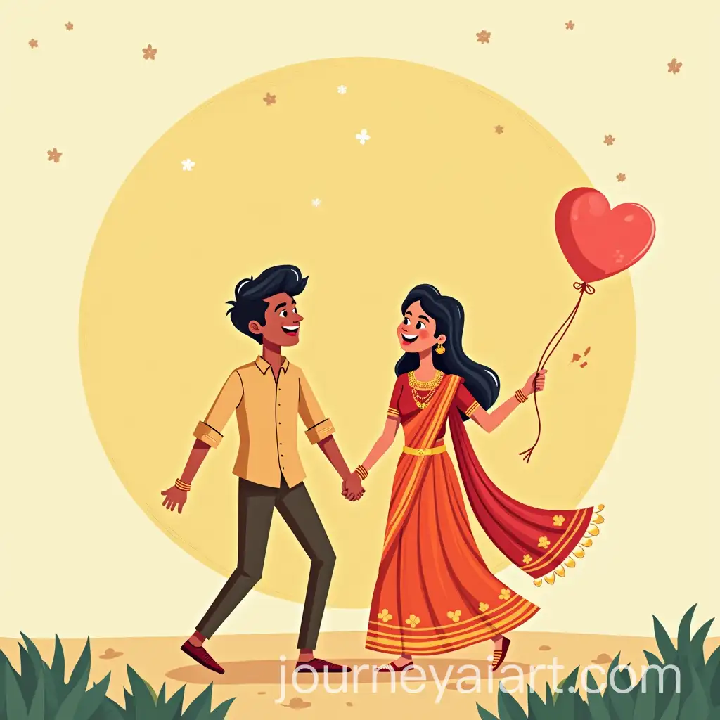 Joyful-South-Indian-Couple-Engagement-Celebration-Illustration