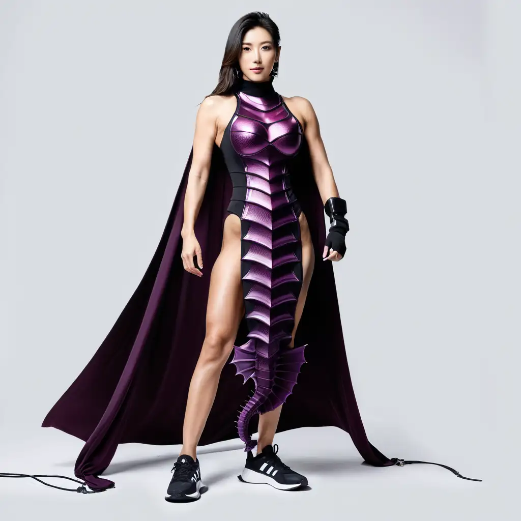 Japanese Woman Bodybuilder in SeahorseDress Armor