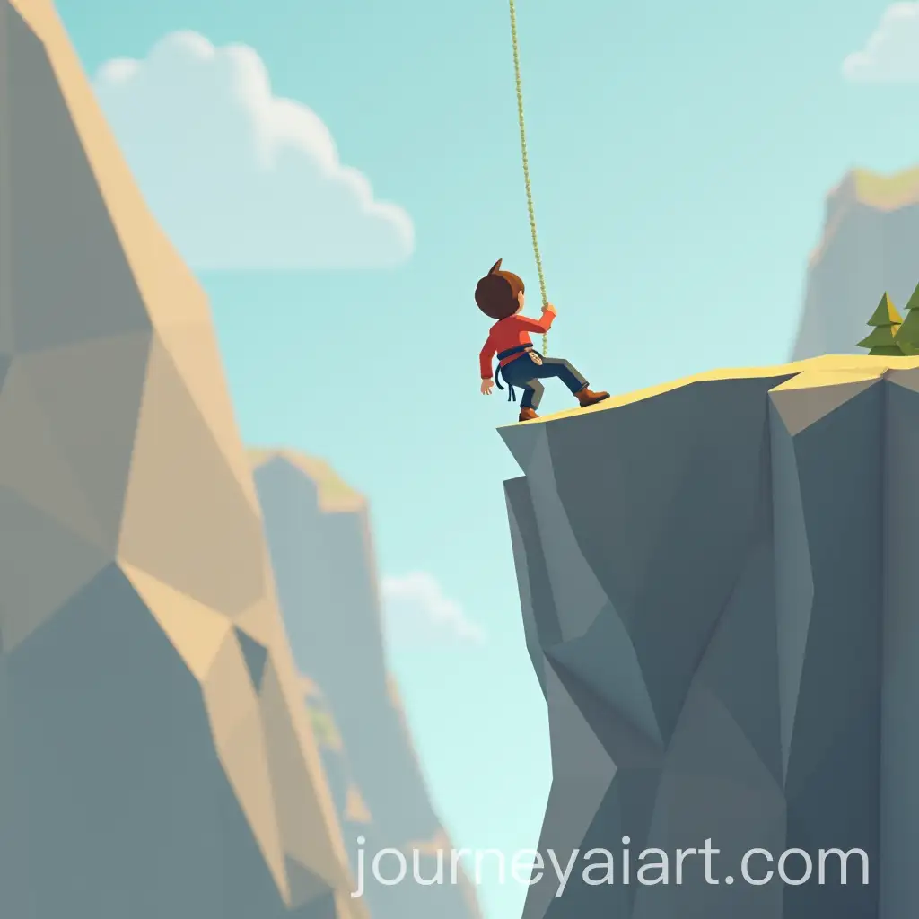 Low-Poly-3D-Game-Cliff-Climber-Trying-to-Scale-Rock