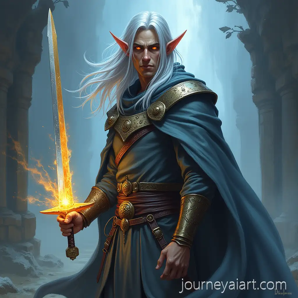 Drizzt-DoUrden-Dark-Elf-Dungeons-andDrizzt-DoUrden-in-action-Dragons-Character-in-Action-with-Glowing-Rune-Sword-and-Spell-Effect