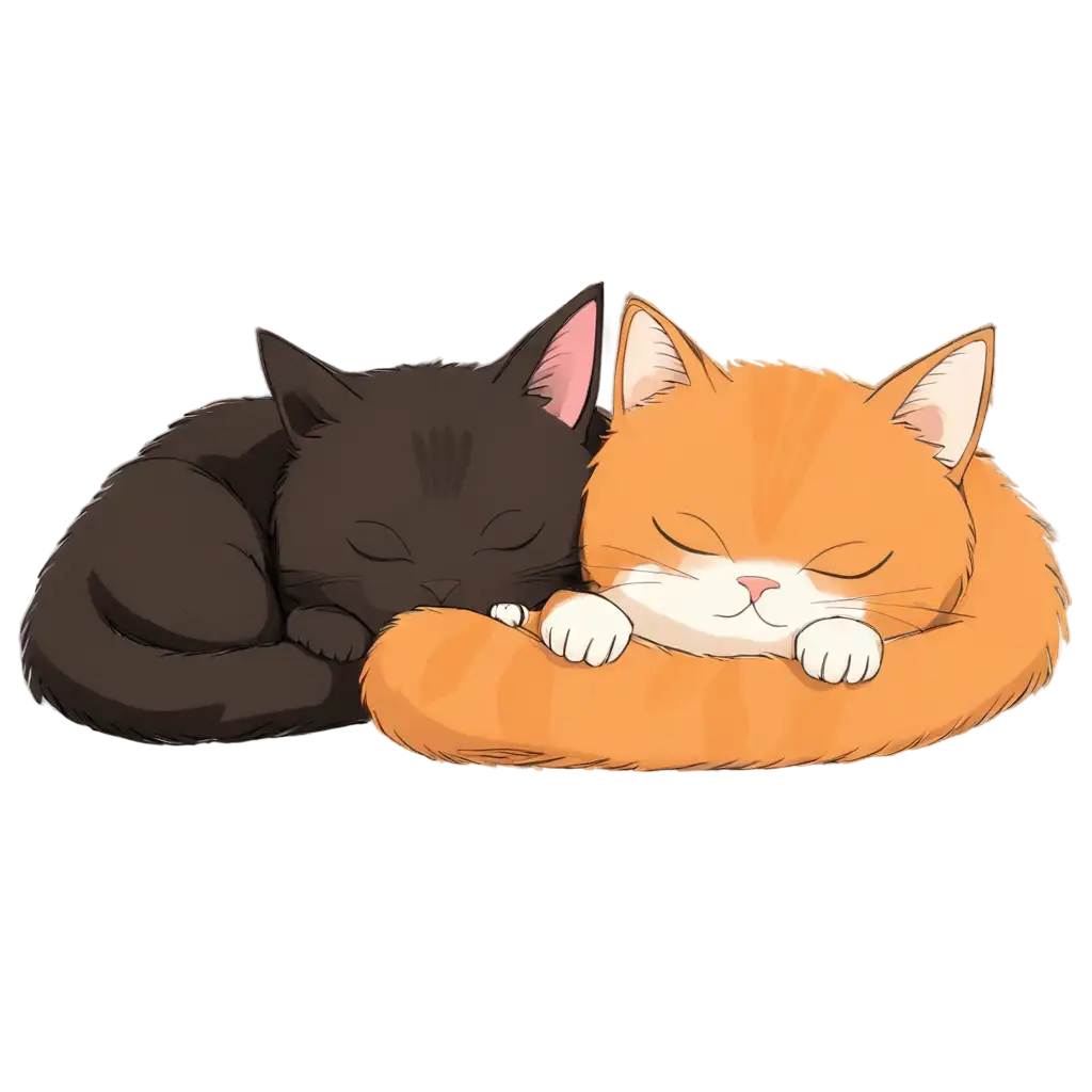 Two-Cats-Sleeping-in-Anime-Style-PNG-Image-Create-Adorable-Art-with-Clarity