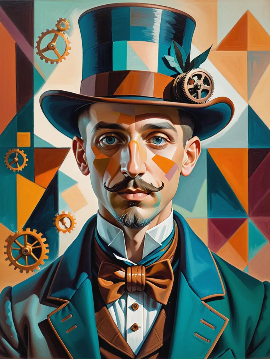 Portrait of a steampunk gent, painted by pablo Picasso, in cubist style