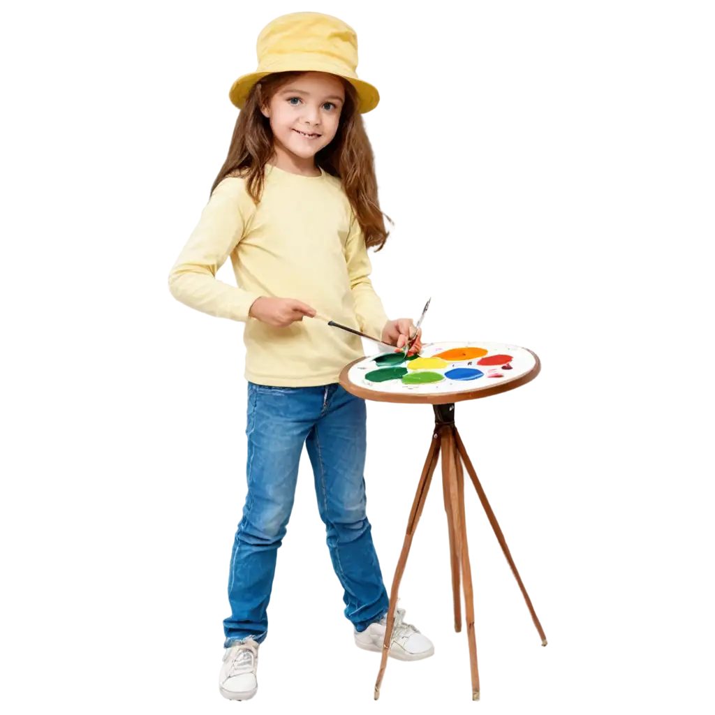 Make a child artist painter with a palette and brush.