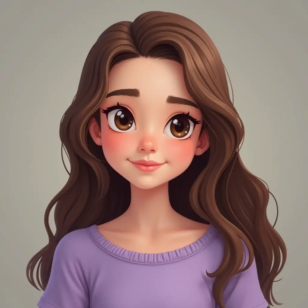 long brown hair girl with a lavender top