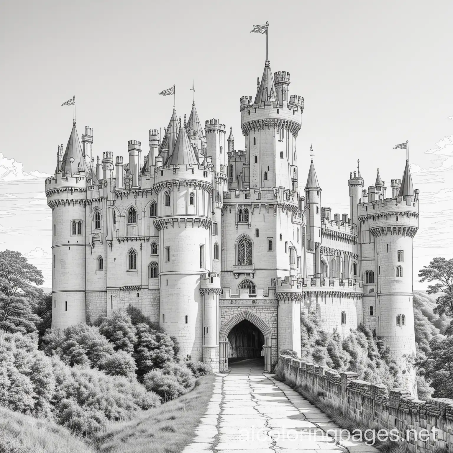 Arundel-Castle-Coloring-Page-with-Simplicity-and-Ample-White-Space