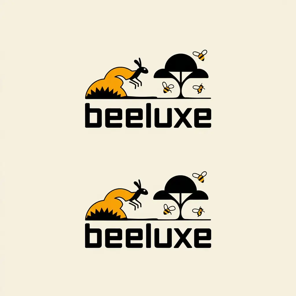 LOGO Design for Beeluxe Modern Beekeeping Logo with Kangaroo Trees and Classic Yellow and Black Colors