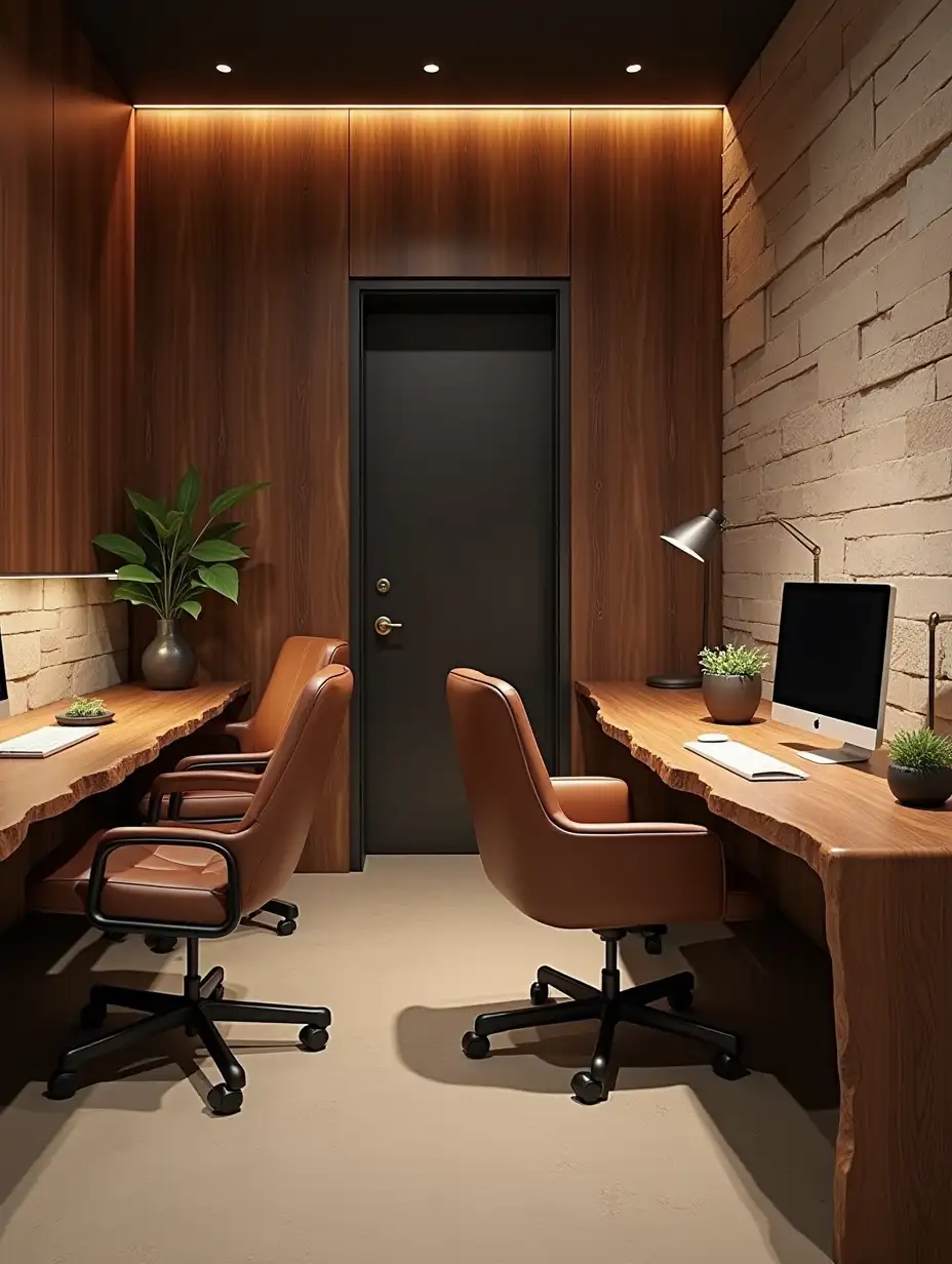 Modern-Elegant-Workspace-with-Wooden-Desks-and-Warm-Lighting