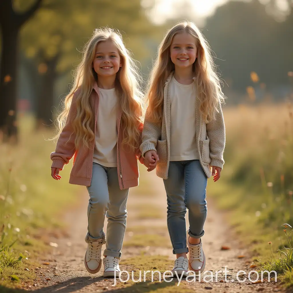 Two-Girls-Walking-Together-with-Blonde-Hair-at-Different-Ages