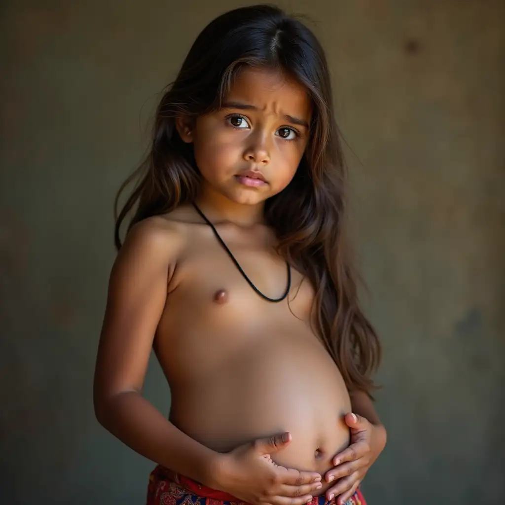 Portrait-of-a-Confused-Tribal-Girl-with-a-Pregnant-Belly