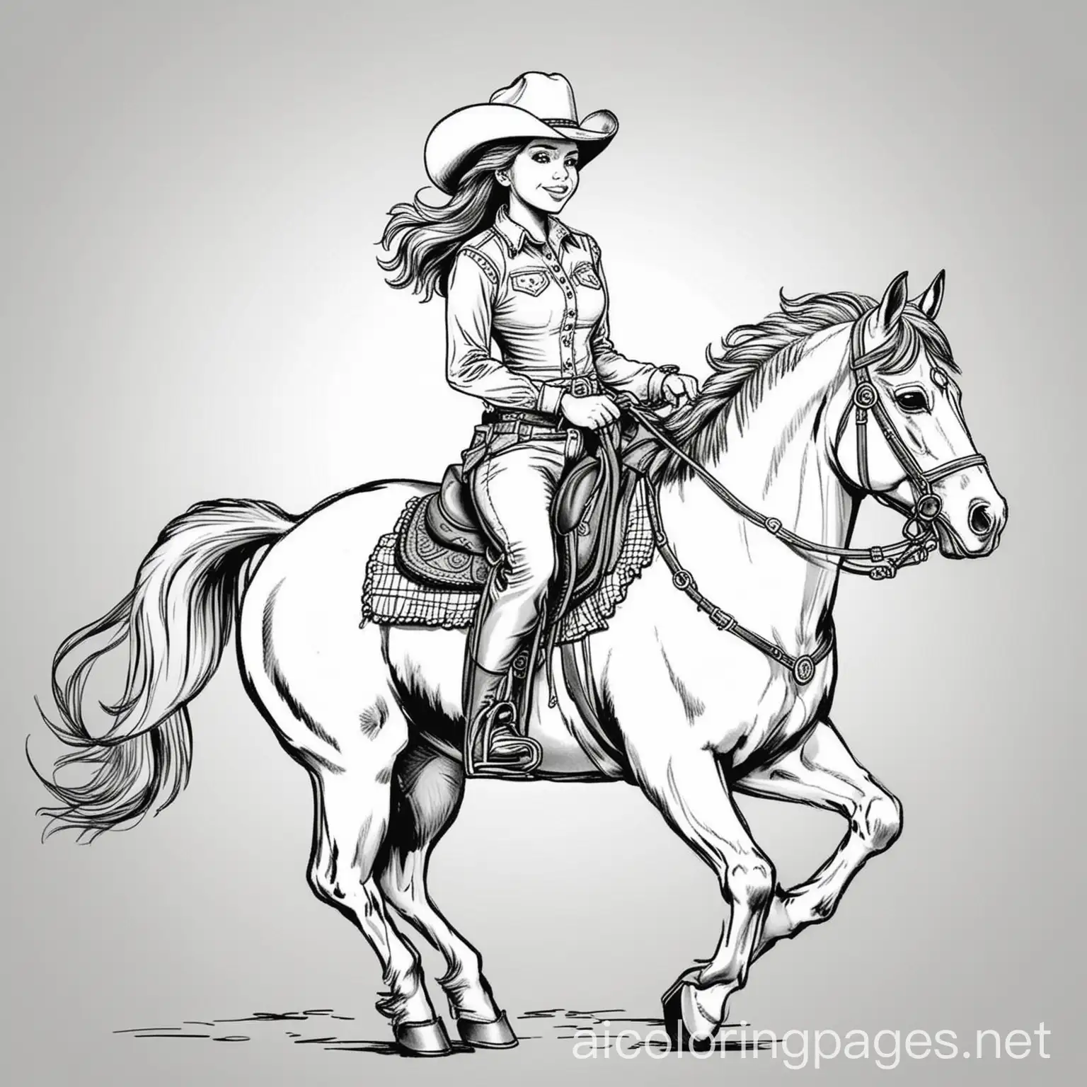 Cowgirl-Riding-Horse-Coloring-Page