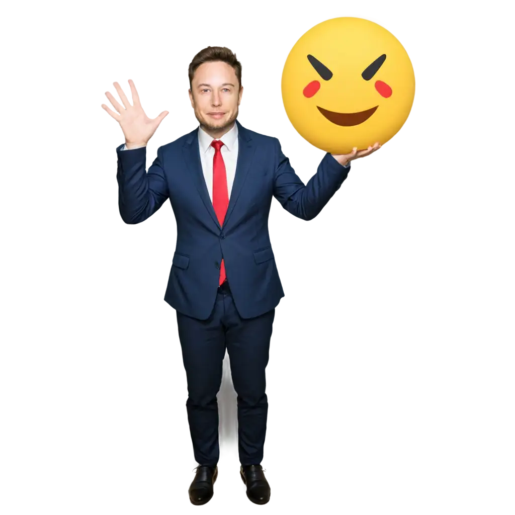 elon musk style emoji holding a X with both hands above his head