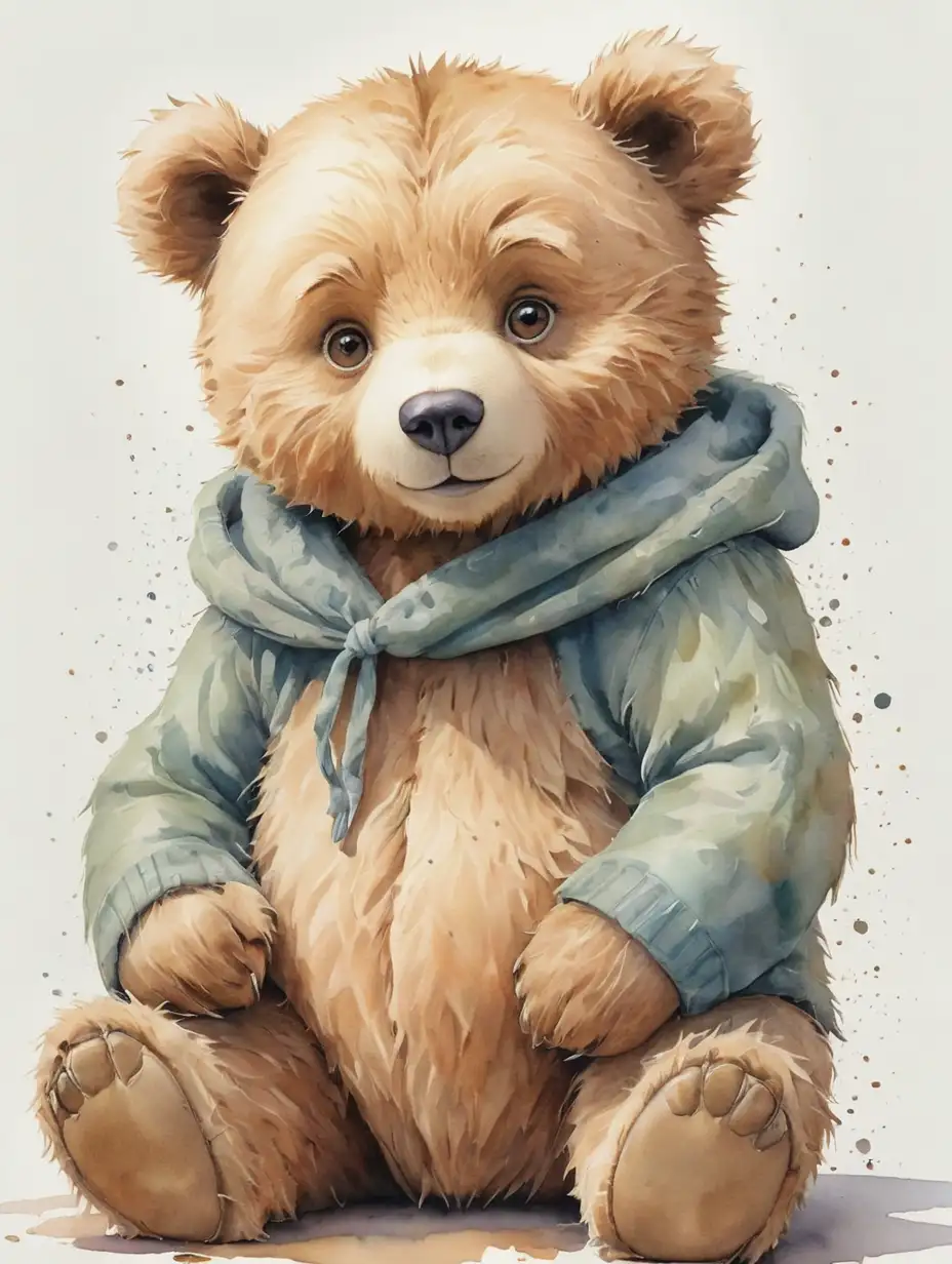 Cuddly Bear Child Watercolor Realistic Illustration on White Background