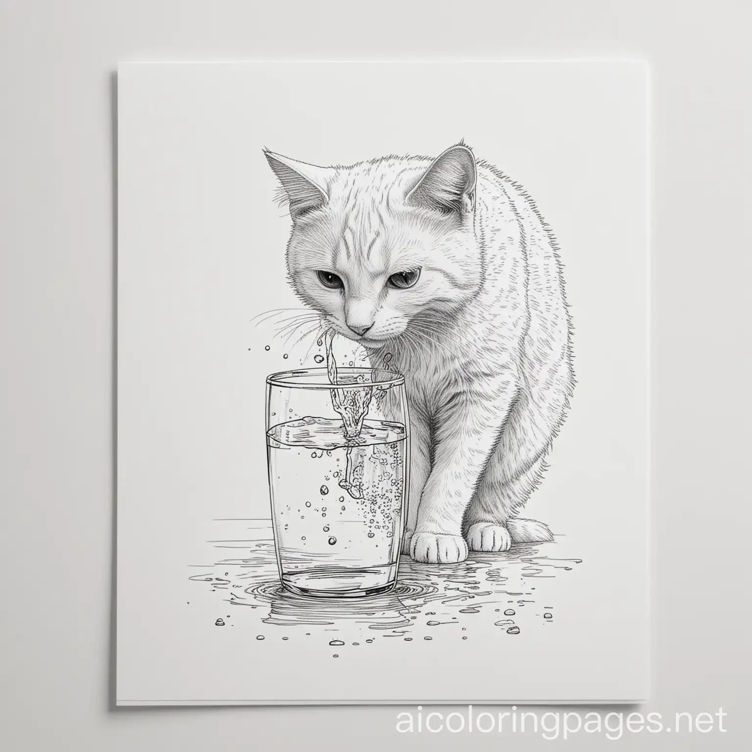 Cat-Drinking-Water-Coloring-Page