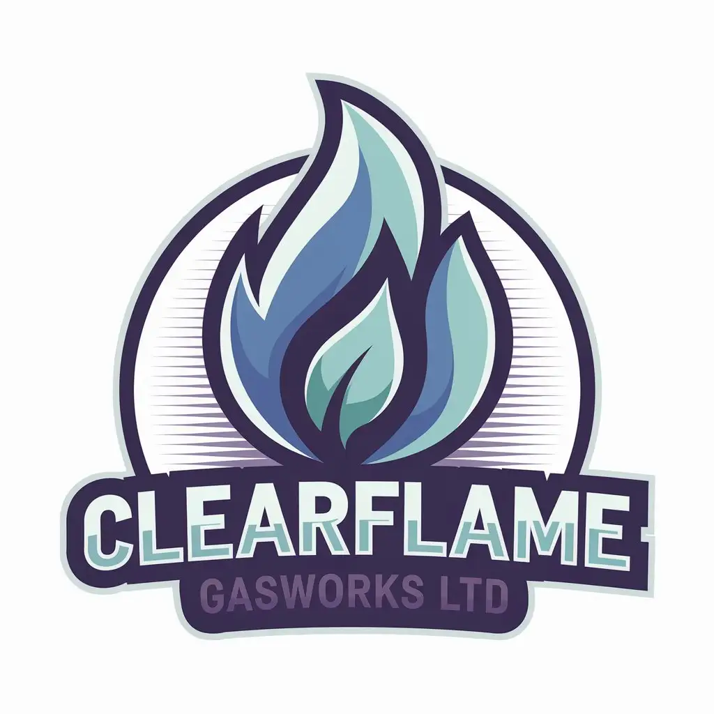 LOGO Design for ClearFlame Gasworks Ltd Light Blue Flame Purple Gasworks Theme