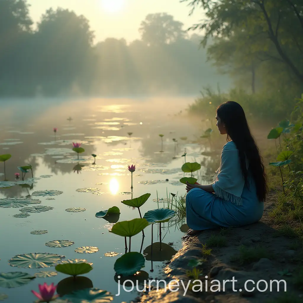 Serene-Winter-Morning-at-a-Rural-Bangladeshi-Pond-with-Blooming-Lotus-Flowers