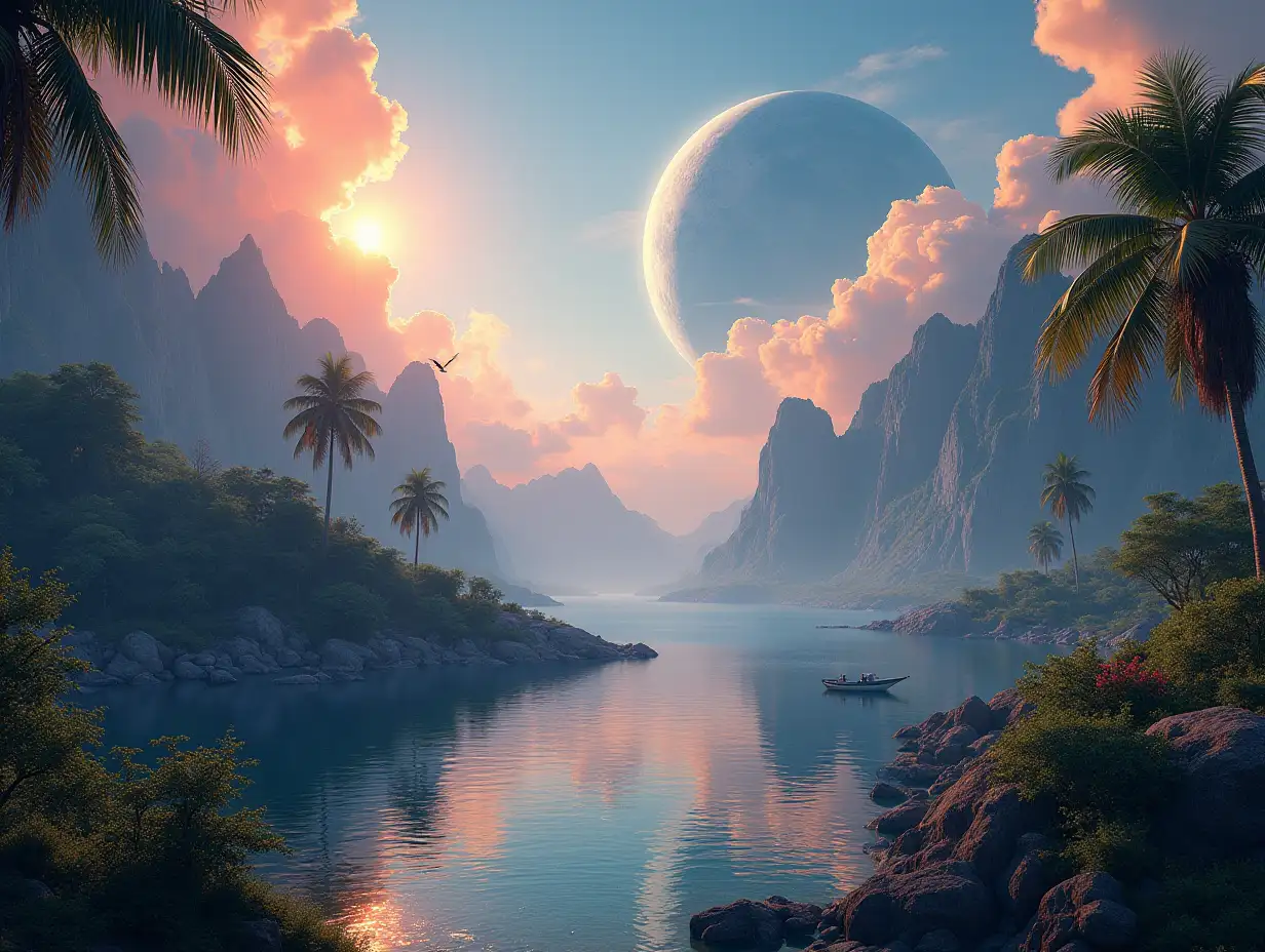 Create for me a photorealistic image of Paradise on another planet