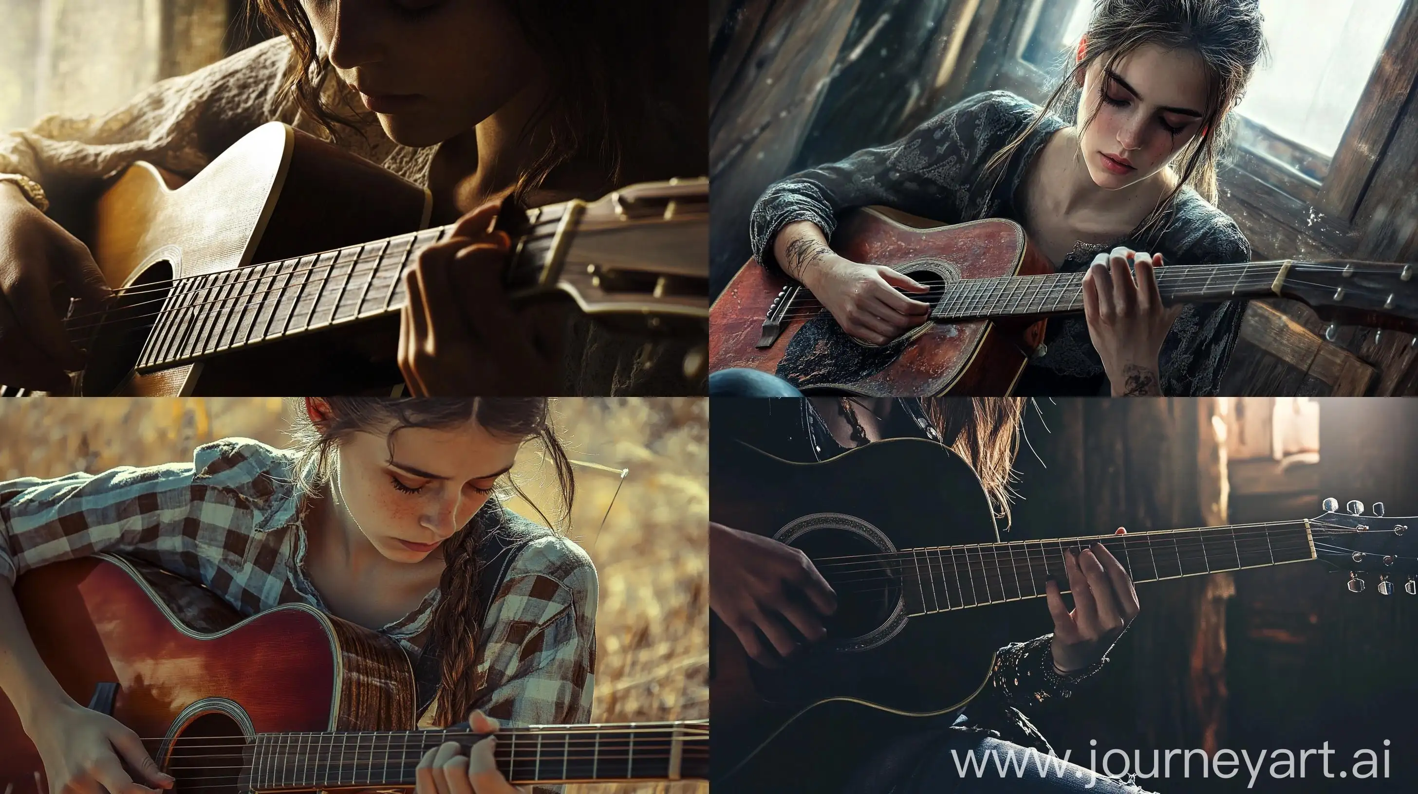 Christian-Woman-Playing-Guitar-with-Hopeless-Expression-in-Country-Theme