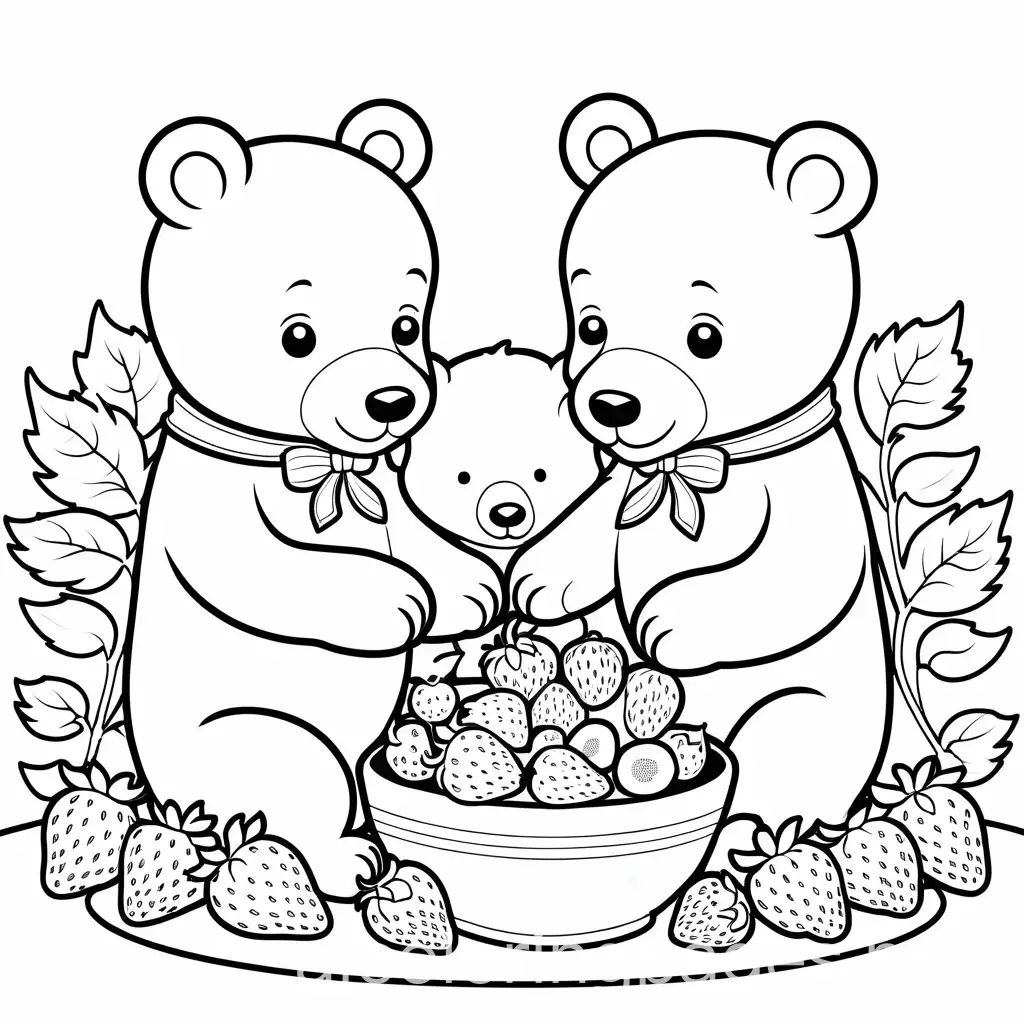 Bears-Enjoying-Fresh-Strawberries-Coloring-Page