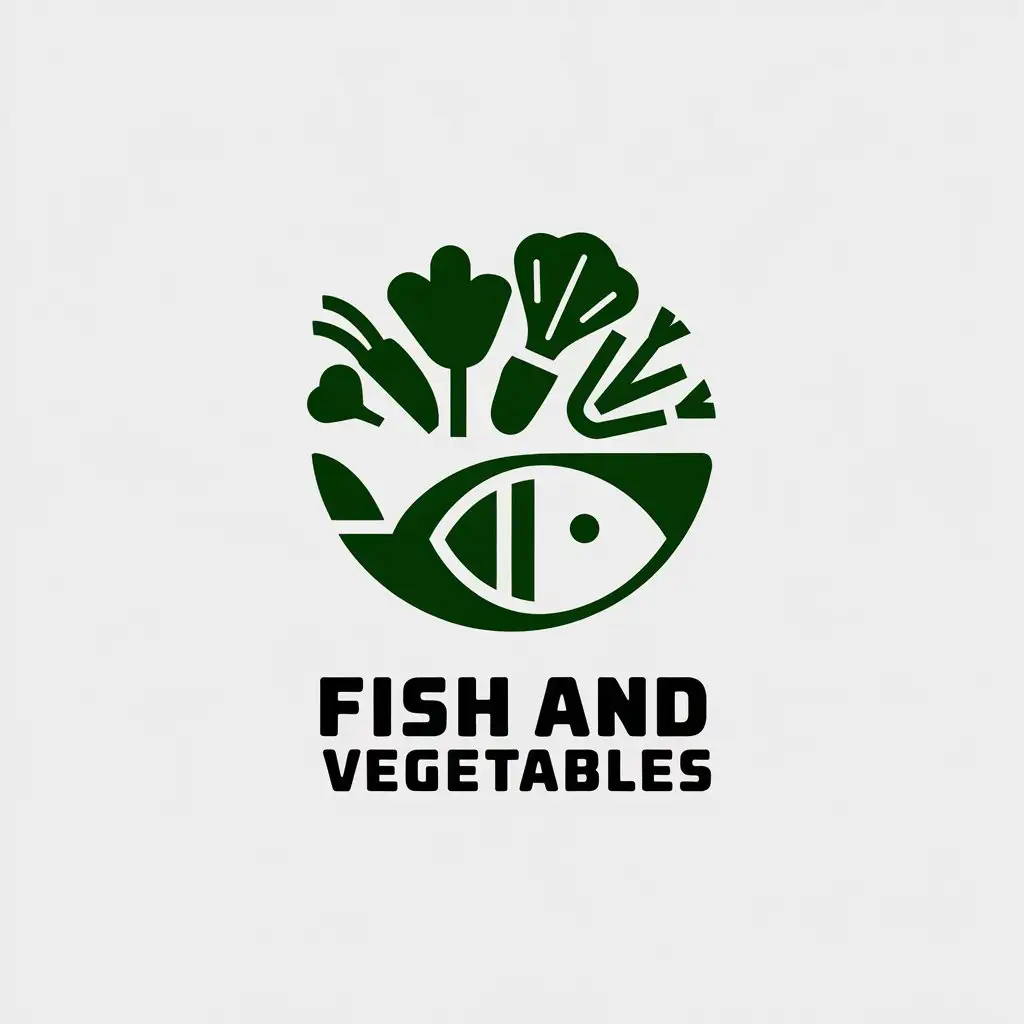 LOGO Design for Fish and Vegetables Minimalist Style with Fish and Vegetables Theme for Family Industry