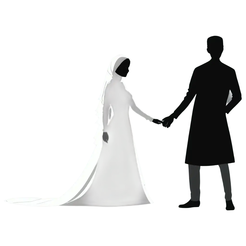 Silhouette-of-Muslim-Bride-and-Groom-PNG-Image-Black-and-White-Cartoon-Style