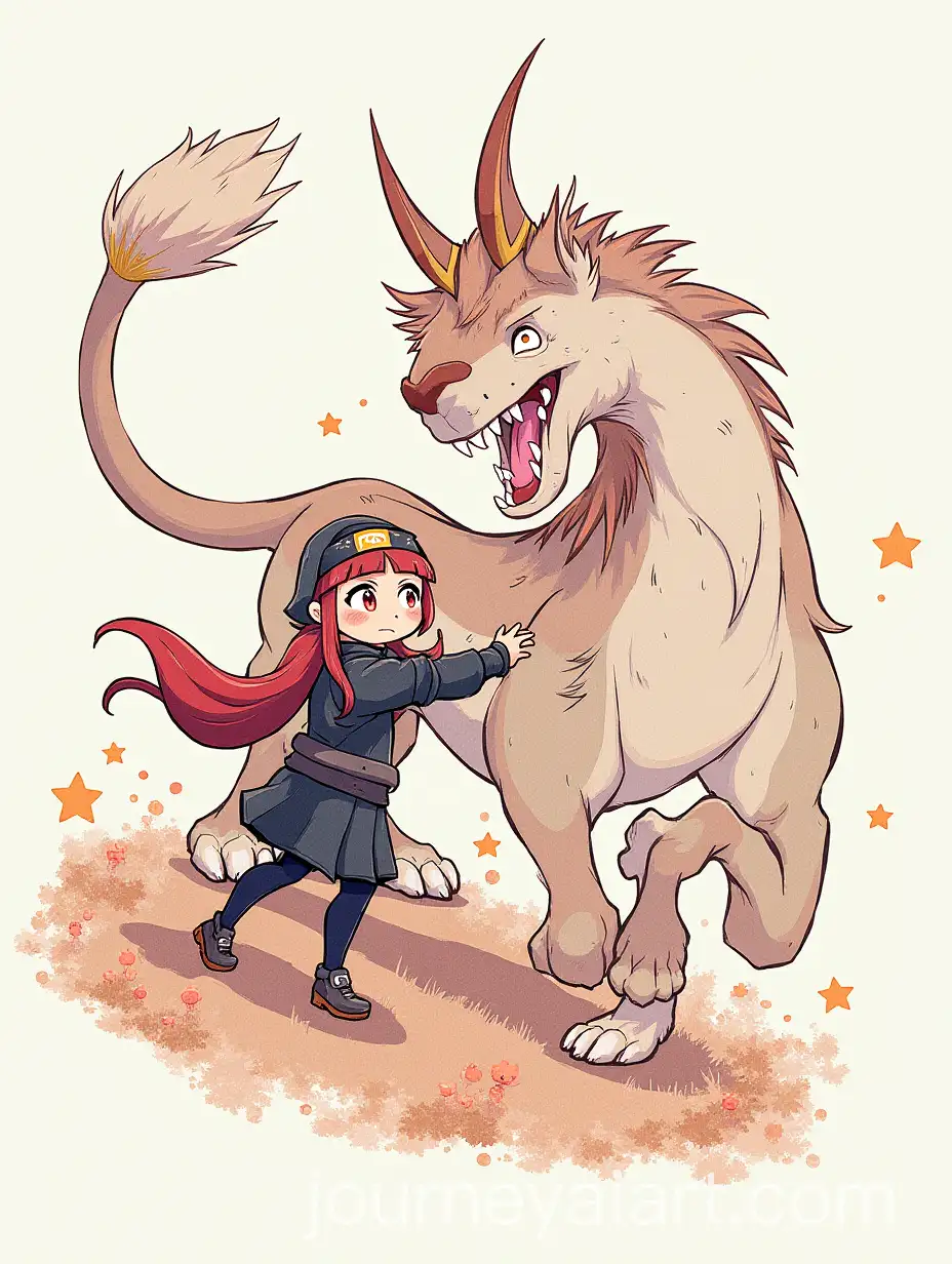 Fenrir-and-Sun-Woo-Kong-Play-Together-in-Line-Art-and-Watercolor-Style