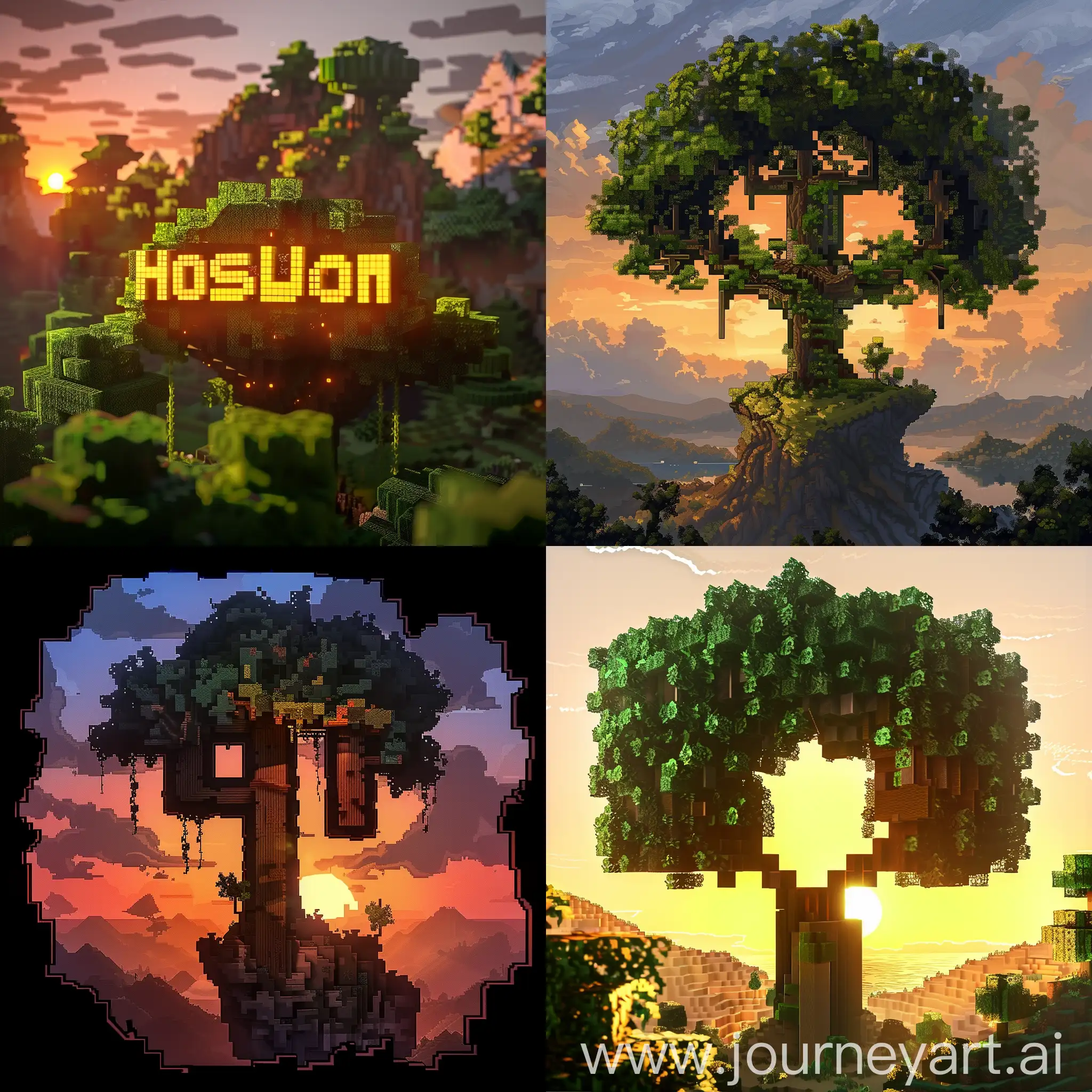 Minecraft-Style-ITShaped-Logo-Hoslain-at-Dawn-Mountain-Tree