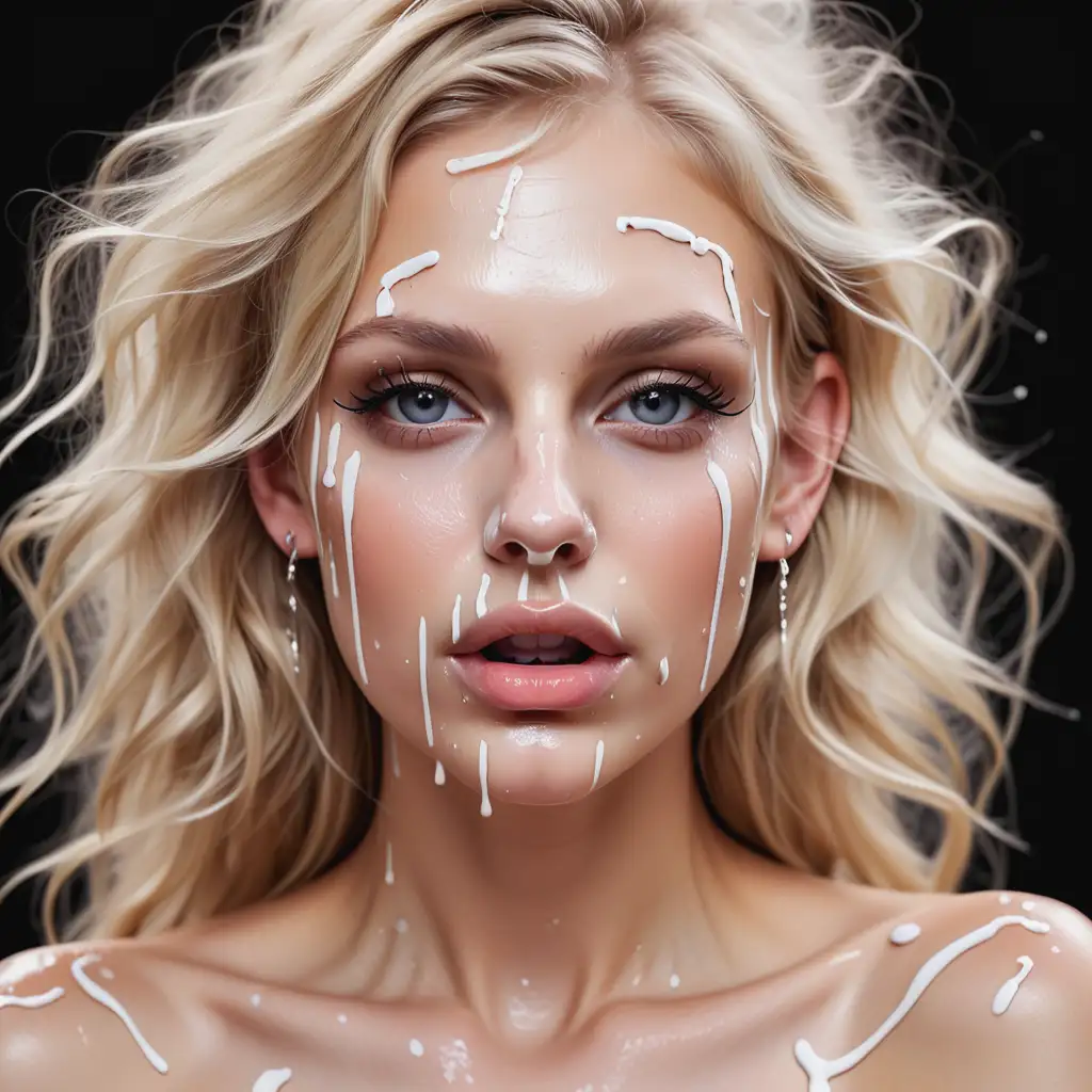 Portrait-of-a-Blonde-Woman-with-Evening-Makeup-and-White-Paint-Splatter