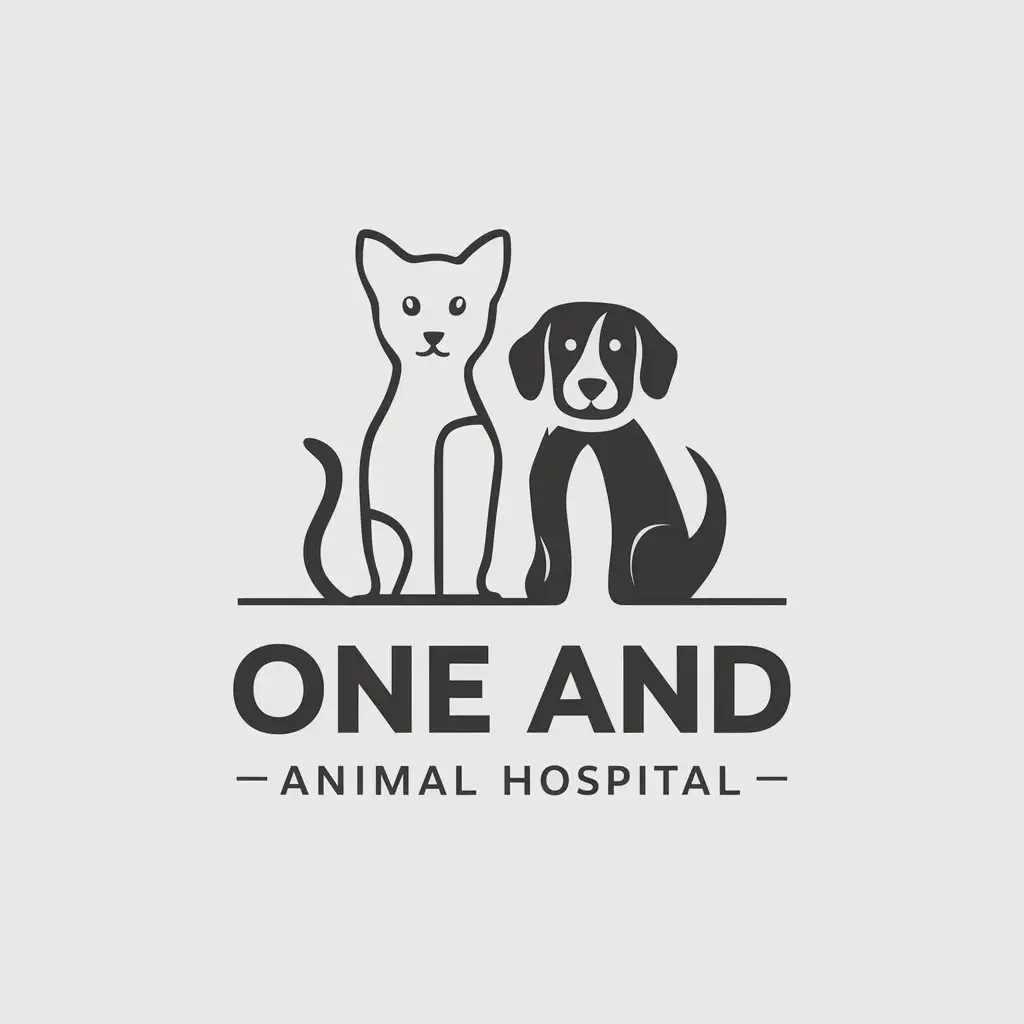 a vector logo design,with the text "One and animal hospital", main symbol:Images of cats and dogs,Moderate,be used in Animals Pets industry,clear background