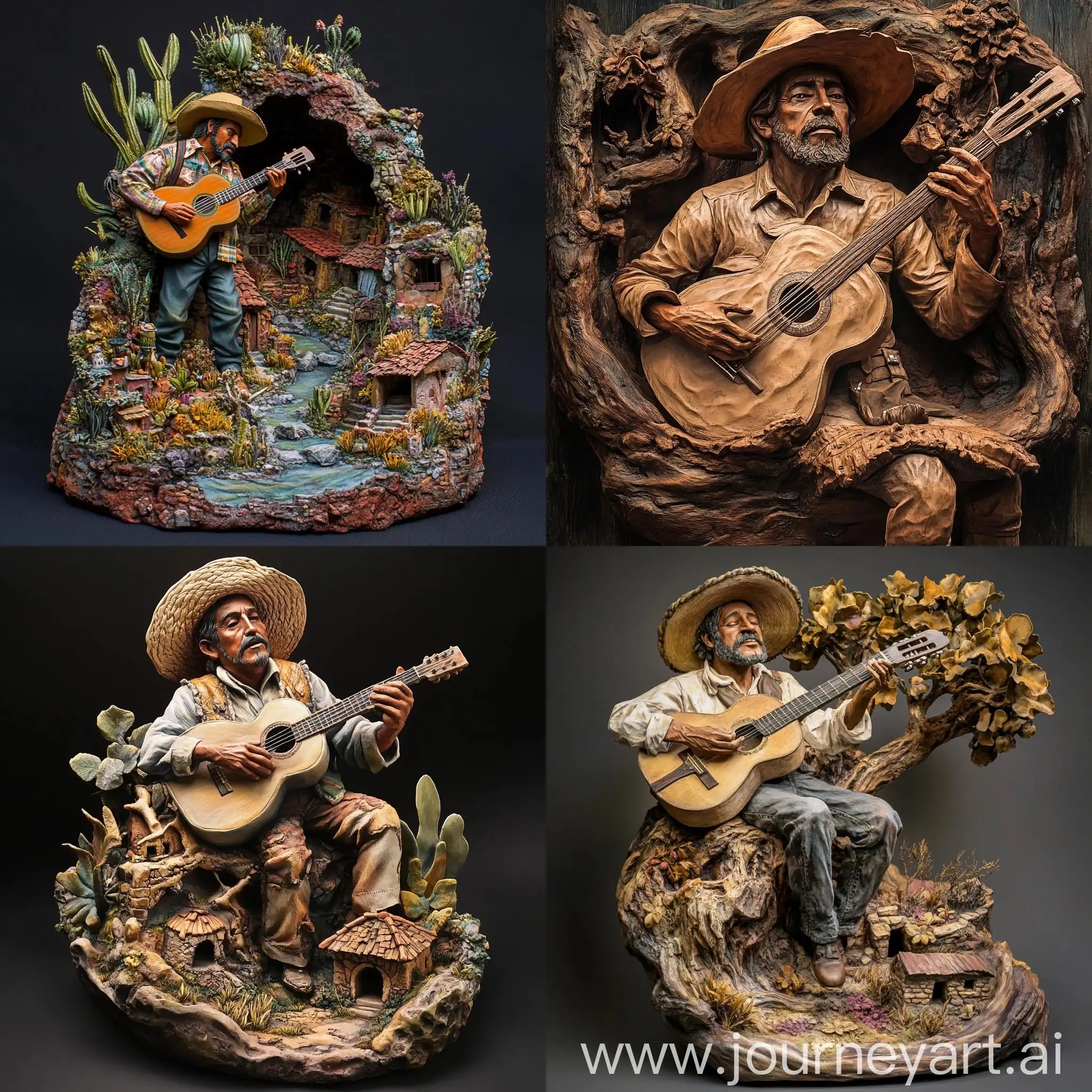 Mexican-Rancher-Vicente-Fernndez-Sculpture-Amidst-Lush-Canyon-with-Wildlife-and-Abandoned-Village