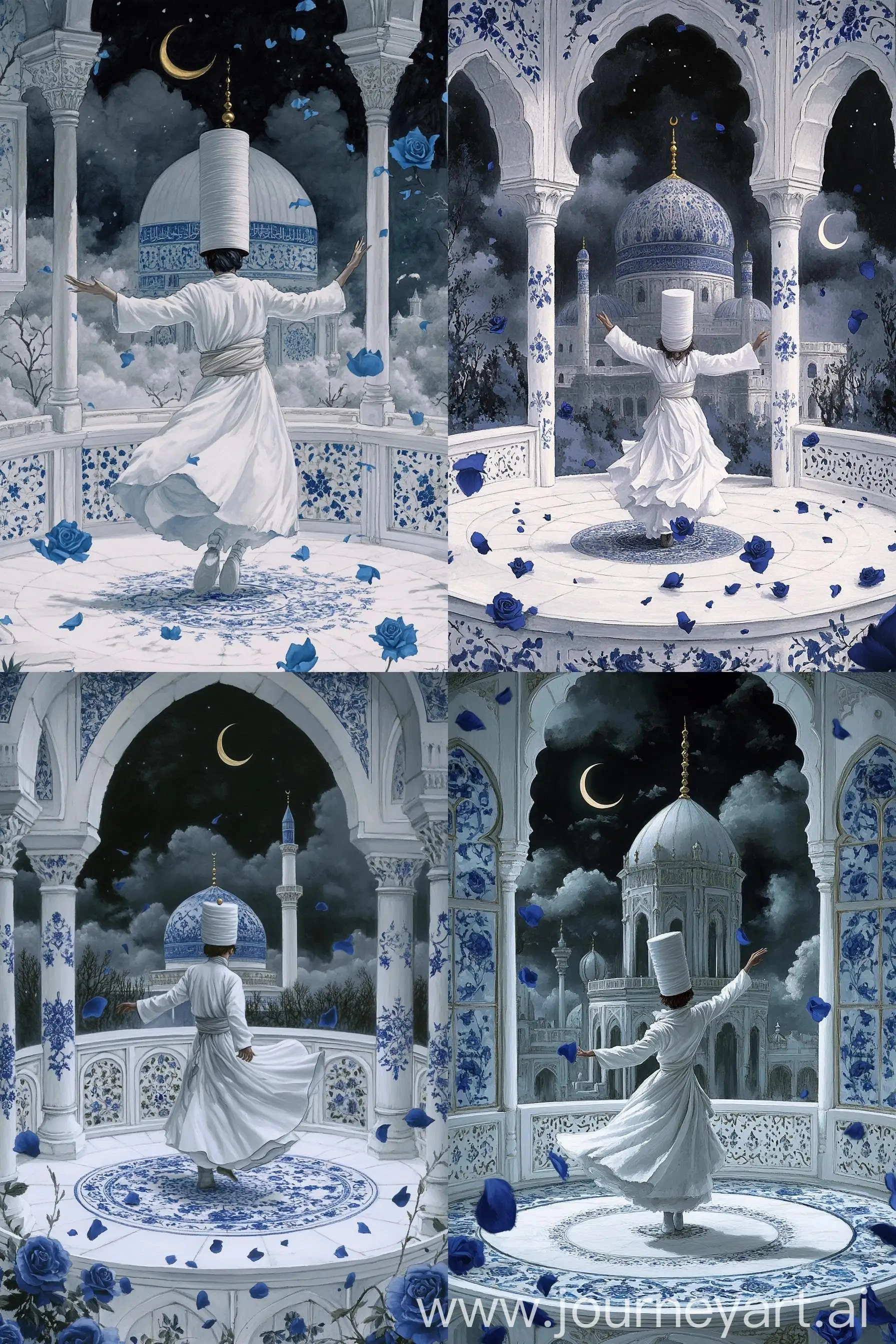 Young-British-Whirling-Dervish-in-Sufi-Sema-Amidst-Porcelain-Balcony-and-Floral-Motifs