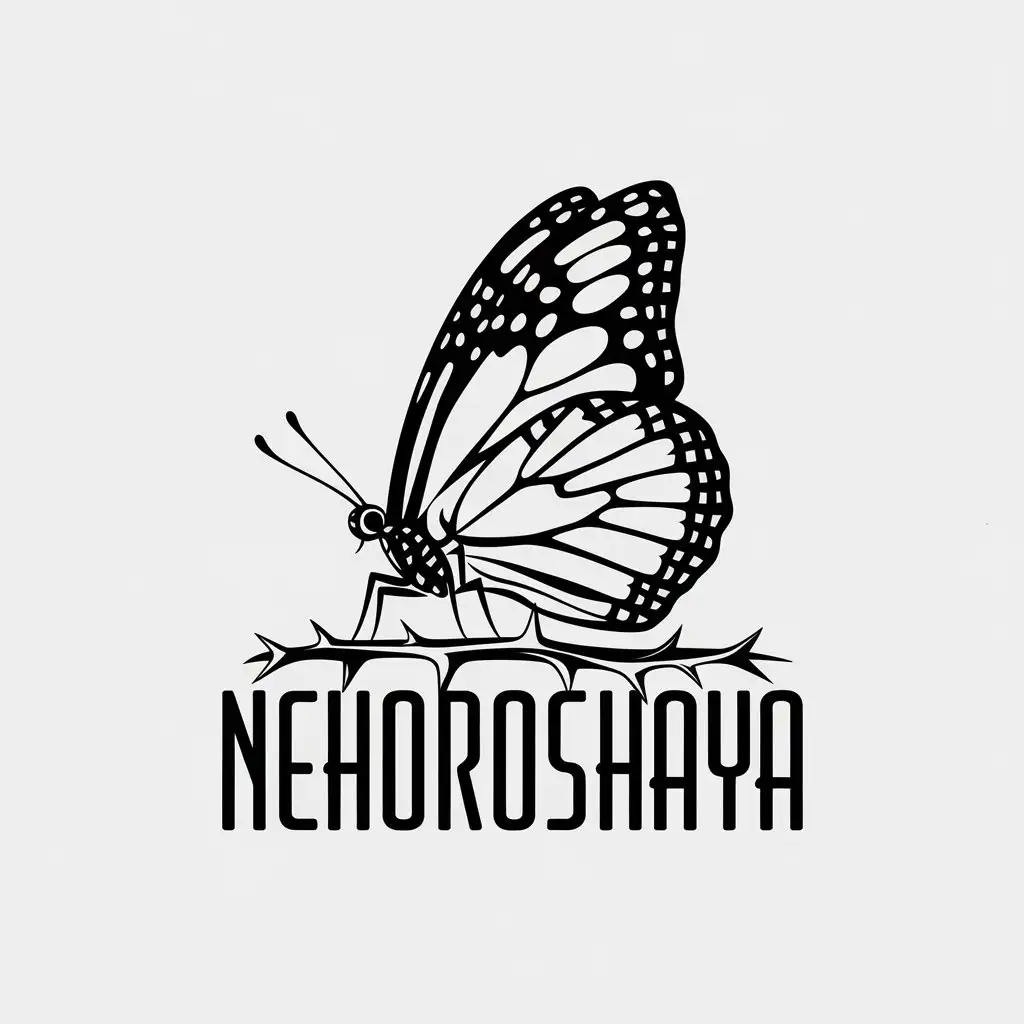 LOGO-Design-for-Nehoroshayaa-Butterflies-and-Thorns-Symbolism-on-Clear-Background