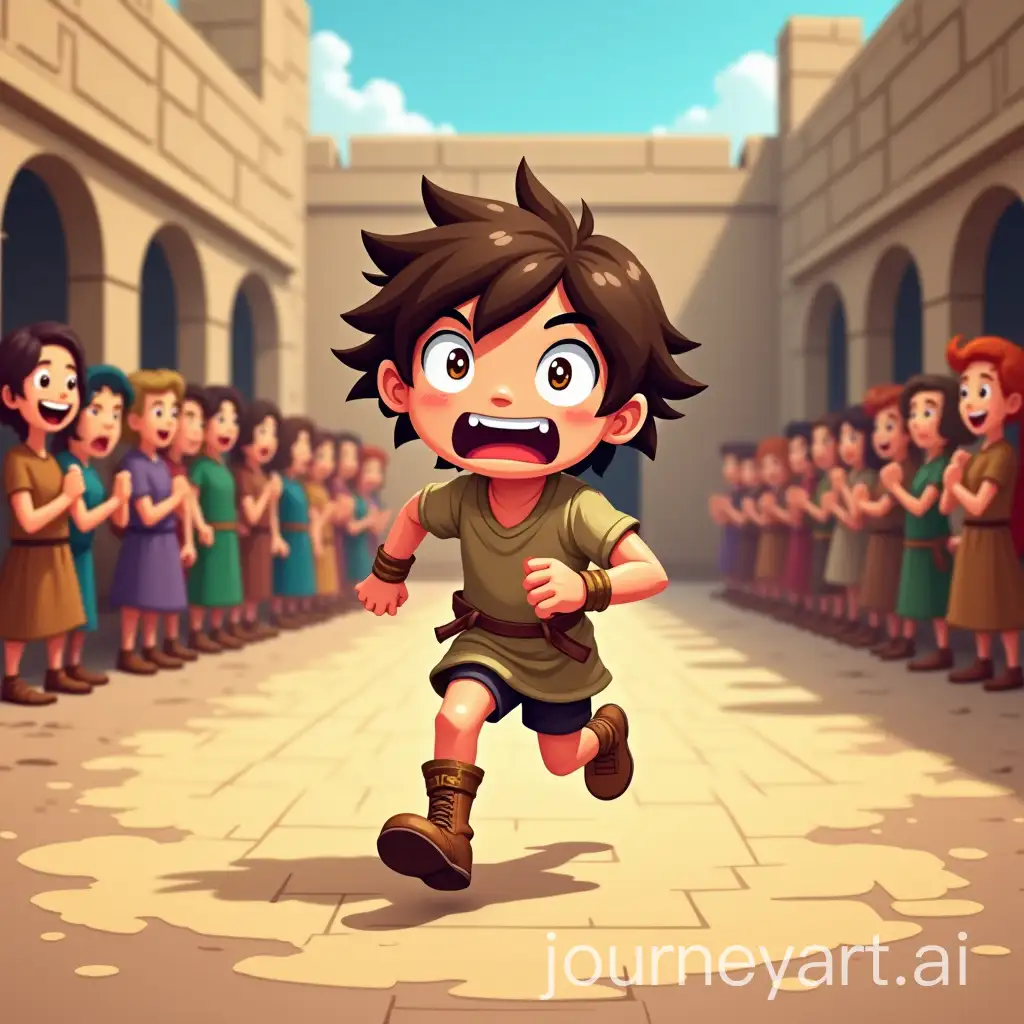 Young-Hero-in-an-Ancient-City-Running-with-a-Cheerful-Crowd