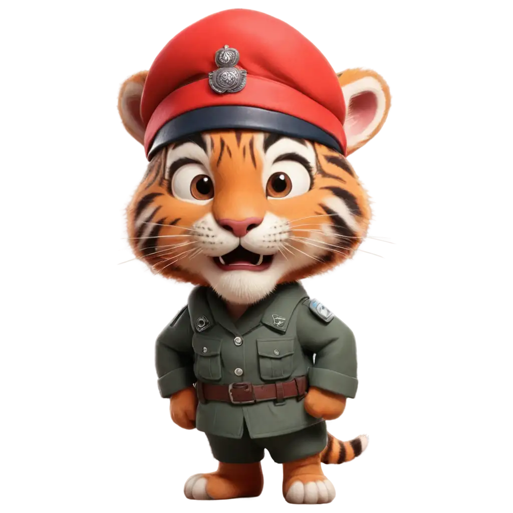 Funny-Cartoon-Tiger-in-Soldier-Clothing-with-Red-Beret-PNG-Image-Perfect-for-Fun-Designs-and-Creative-Projects