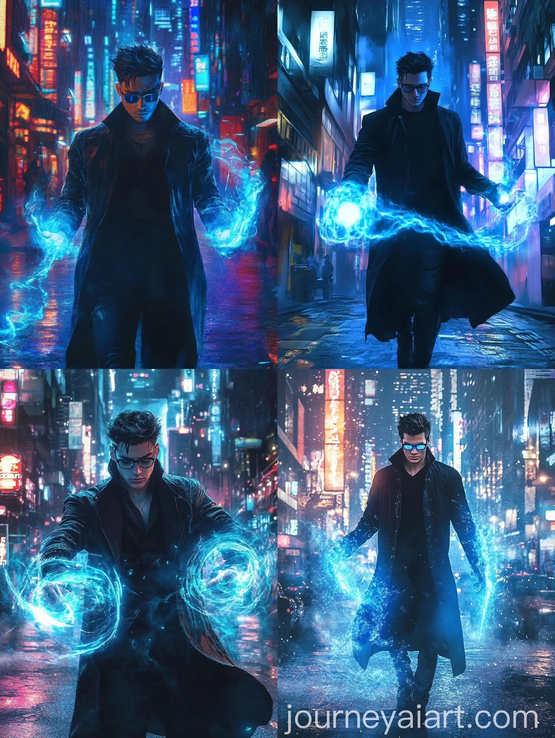 Dark-Sorcerer-Casting-Blue-Spell-in-Cyberpunk-City-at-Night