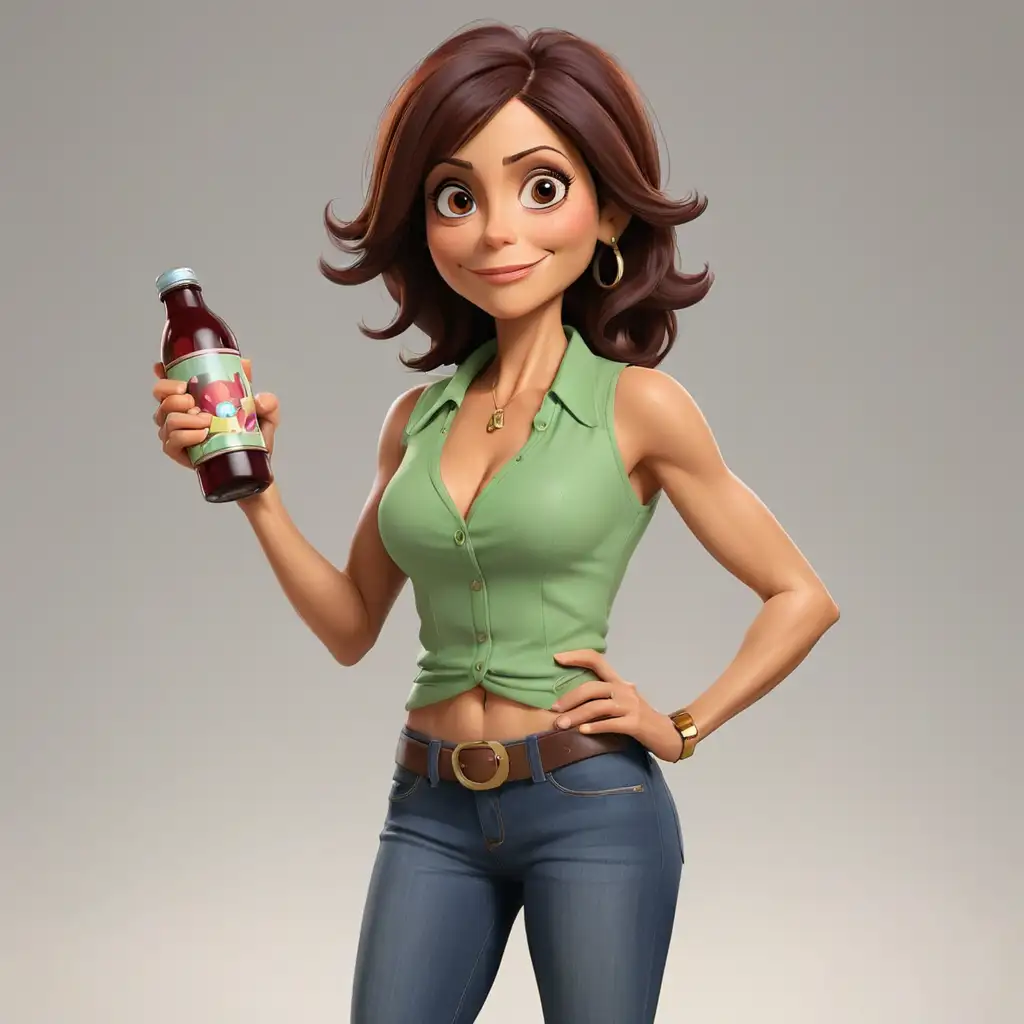 Bethenny Frankel Holding Bottle in Disney Pixar Animation Style