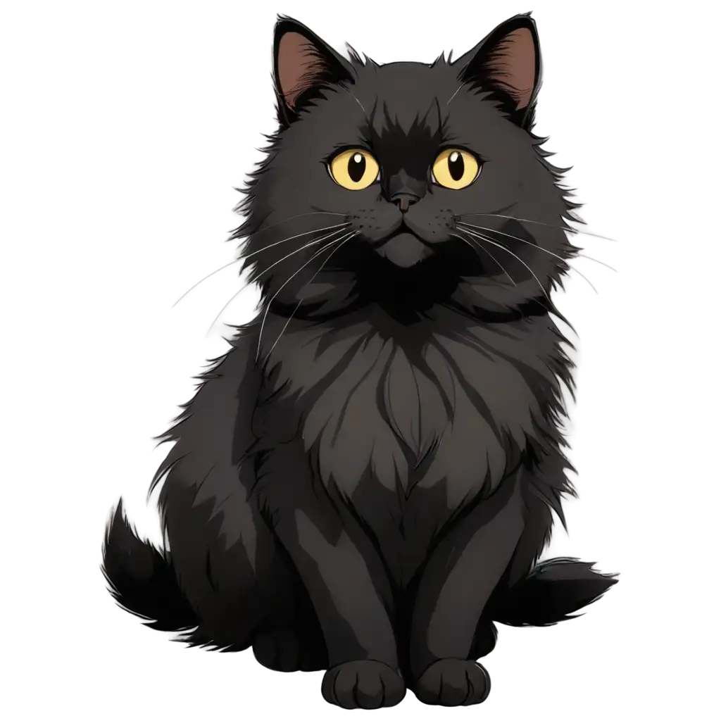 Fluffy-Adorable-Black-Anime-Cat-PNG-Image-for-Creative-and-Digital-Use