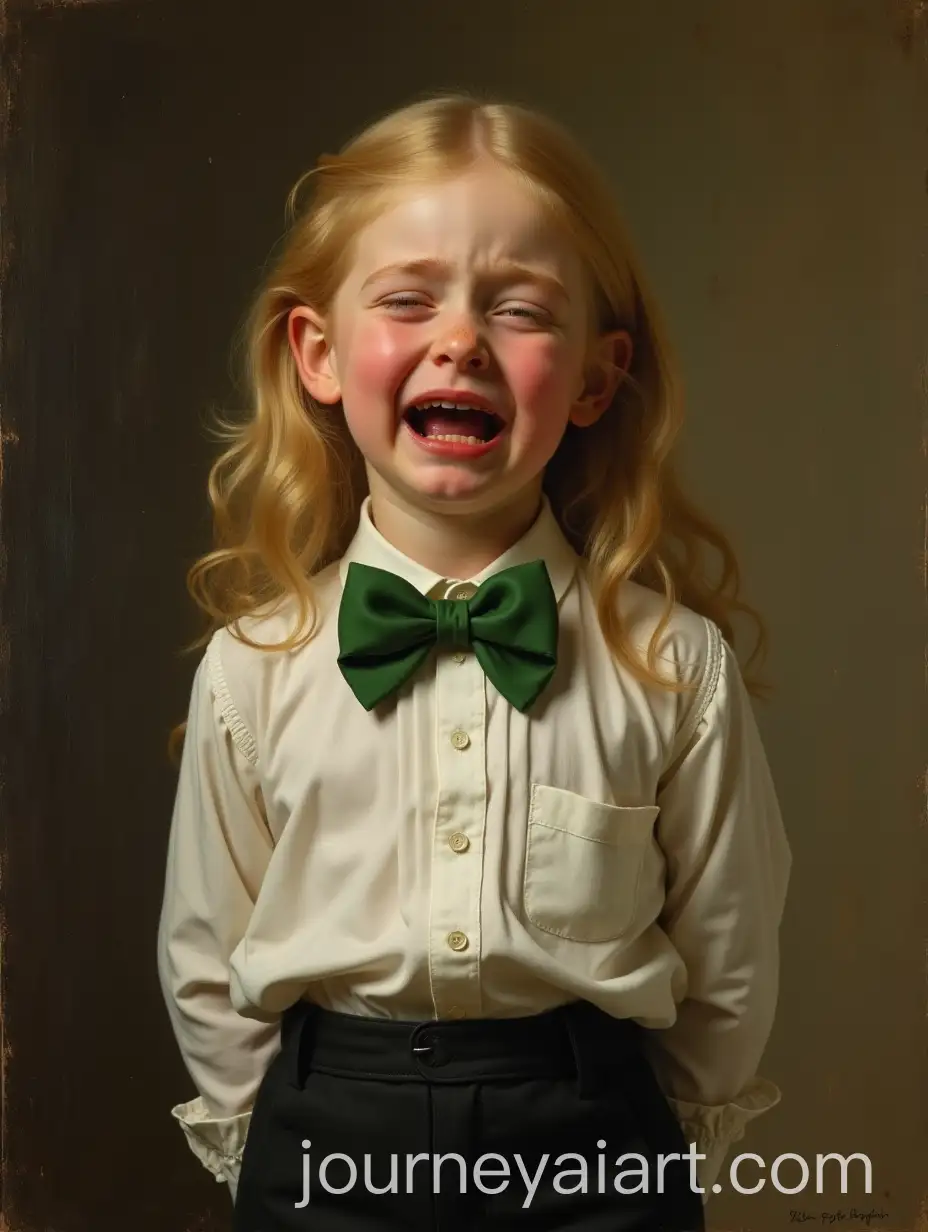 Crying-Boy-in-Botticelli-Style-Painting-with-Green-Bow-Tie