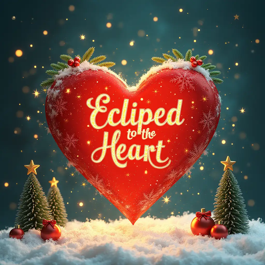 a christmas card style, full christmas theme, The word Eclipsed to the heart ' is prominently written in christmas style