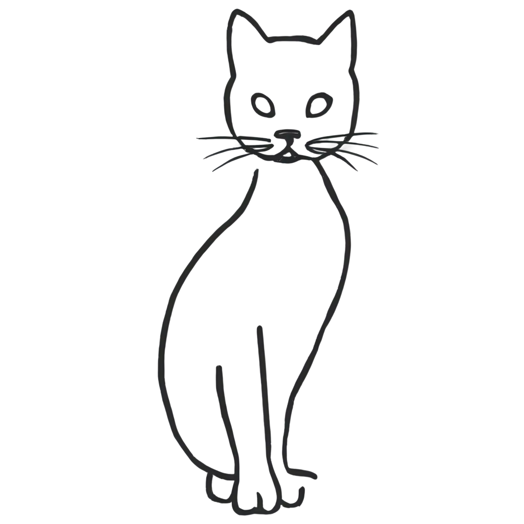 Simple-and-Elegant-Cat-Silhouette-PNG-Clear-BlackandWhite-Line-Art-with-4px-Thickness