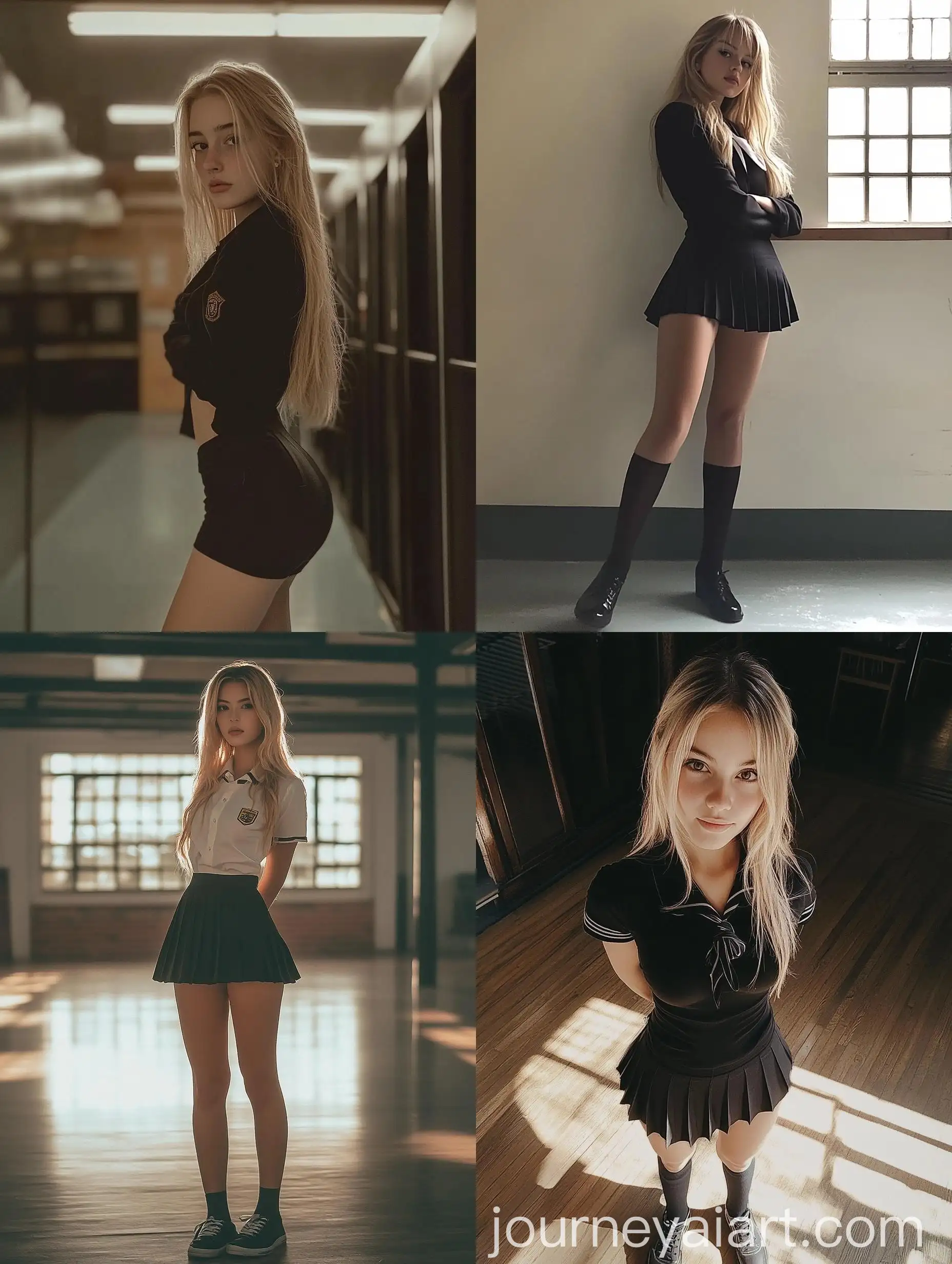 Blonde-Woman-in-School-Uniform-Posing-Naturally