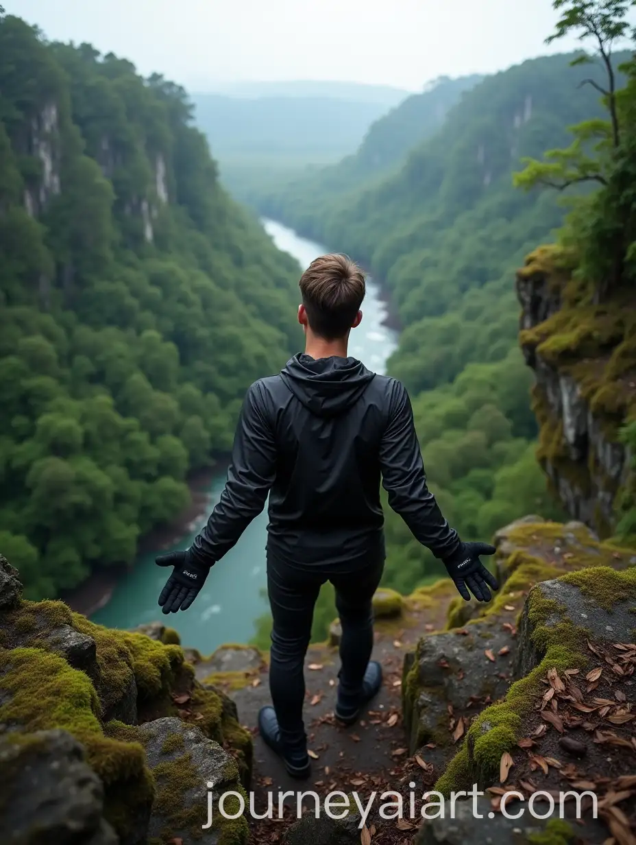 Young-Man-in-Black-Adventure-Gear-Standing-at-Cliff-Edge-Overlooking-Kalimantan-Forest