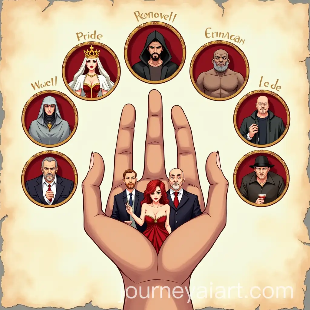 AI-Art-Prompt-ExpansionSeven-Deadly-Sins-Symbolized-by-Human-Figures-in-Ornate-Frames